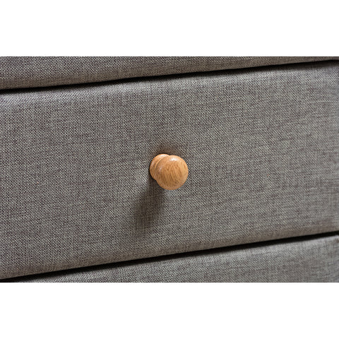 Urban Designs Jonesy Mid-Century Grey Fabric Upholstered 2-Drawer Nightstand