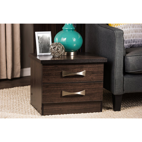 Urban Designs Colburn 2-Drawer Dark Brown Finish Wood Storage Bedside Table