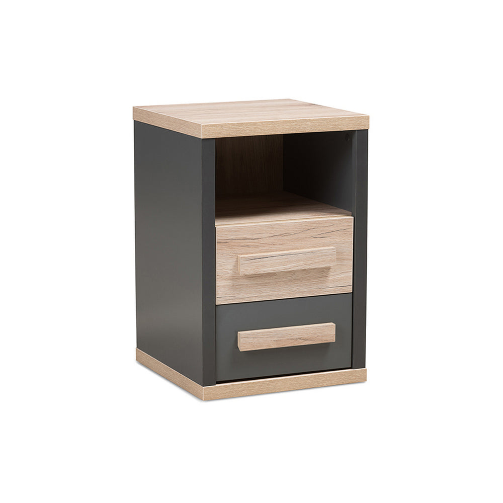 Urban Designs Pandora Dark Grey and Light Brown Two-Tone 2-Drawer Nightstand