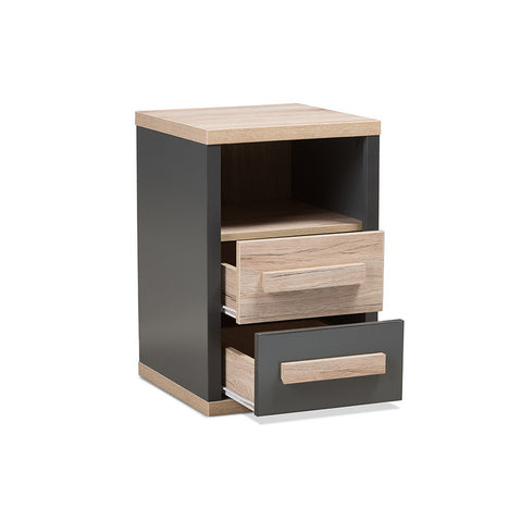 Urban Designs Pandora Dark Grey and Light Brown Two-Tone 2-Drawer Nightstand