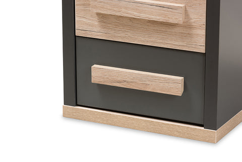 Urban Designs Pandora Dark Grey and Light Brown Two-Tone 2-Drawer Nightstand