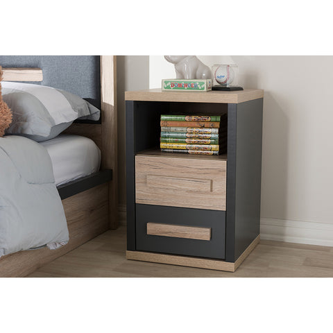 Urban Designs Pandora Dark Grey and Light Brown Two-Tone 2-Drawer Nightstand