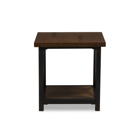 Urban Designs Herzen Black Textured Finished Metal Distressed Wood End Table