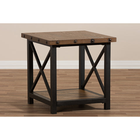 Urban Designs Herzen Black Textured Finished Metal Distressed Wood End Table