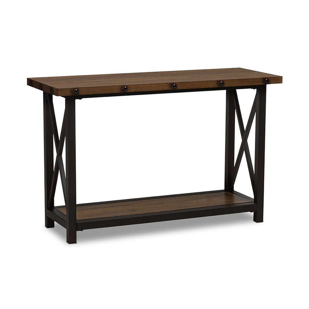 Urban Designs Herzen Black Textured Finished Metal Distressed Wood Console Table