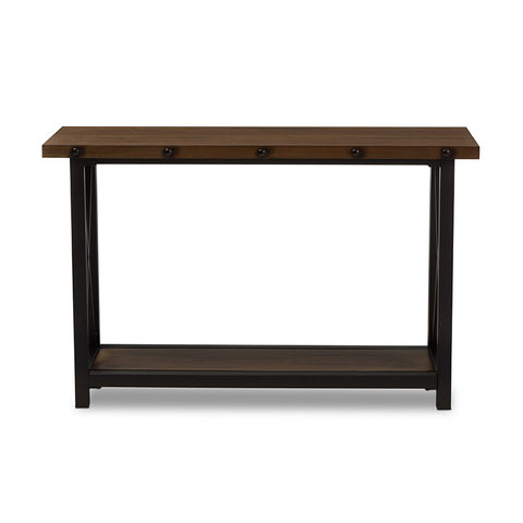 Urban Designs Herzen Black Textured Finished Metal Distressed Wood Console Table