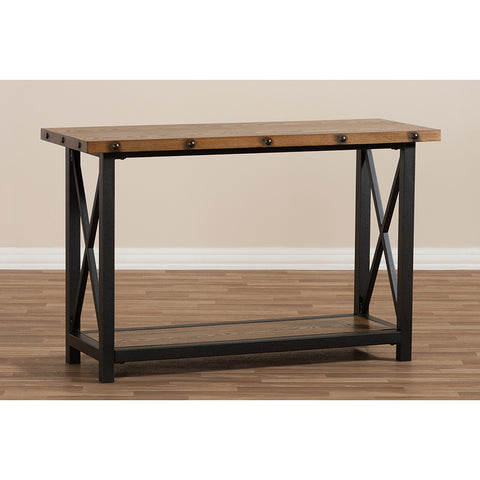 Urban Designs Herzen Black Textured Finished Metal Distressed Wood Console Table