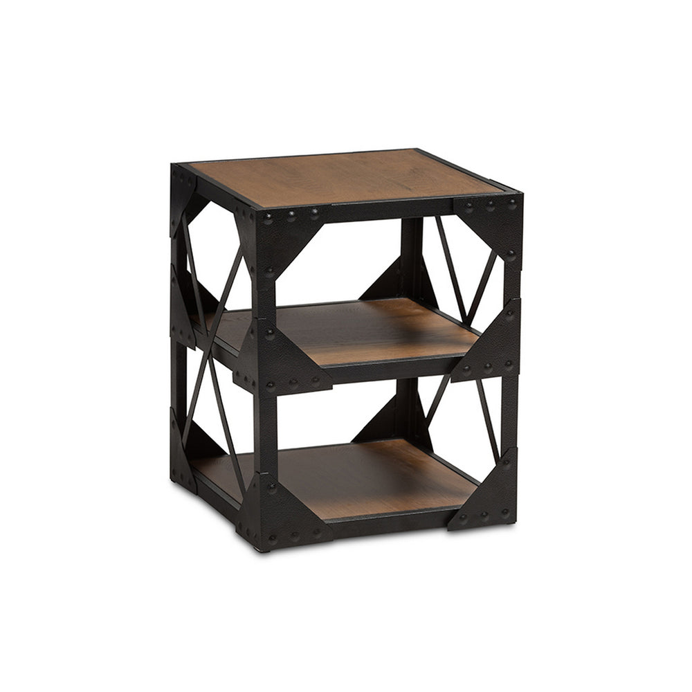 Urban Designs Hudson Black Textured Finished Metal Distressed Wood Side Table