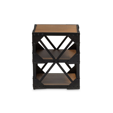 Urban Designs Hudson Black Textured Finished Metal Distressed Wood Side Table