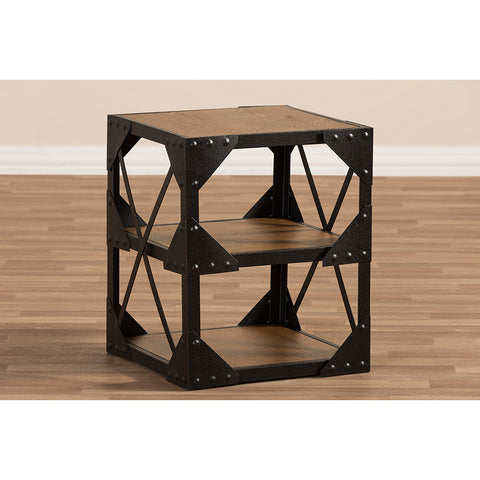 Urban Designs Hudson Black Textured Finished Metal Distressed Wood Side Table