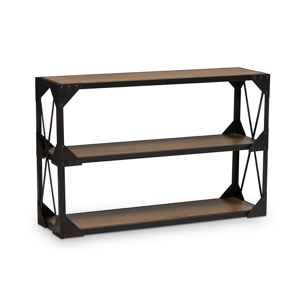 Urban Designs Hudson Black Textured Finished Metal Distressed Wood Console Table