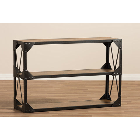 Urban Designs Hudson Black Textured Finished Metal Distressed Wood Console Table