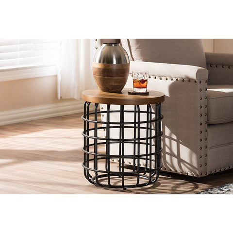 Urban Designs Carie Black Textured Finished Metal Distressed Wood Accent Table