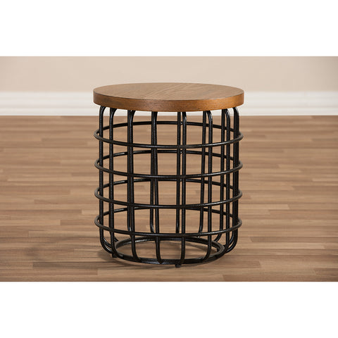 Urban Designs Carie Black Textured Finished Metal Distressed Wood Accent Table