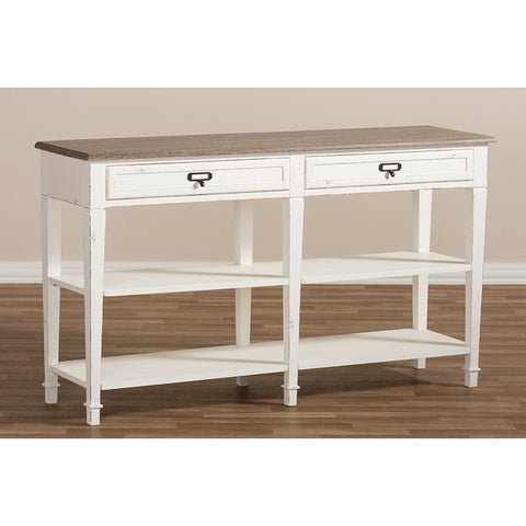 Urban Designs Dauphine Weathered Oak and White Wash Distressed Console Table