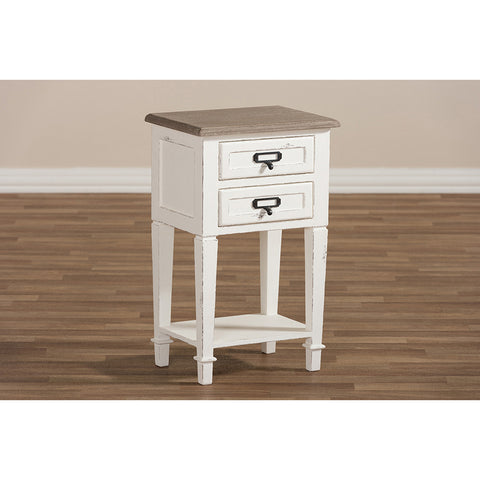 Urban Designs Weathered Oak White Wash Distressed Finish Wood Nightstand