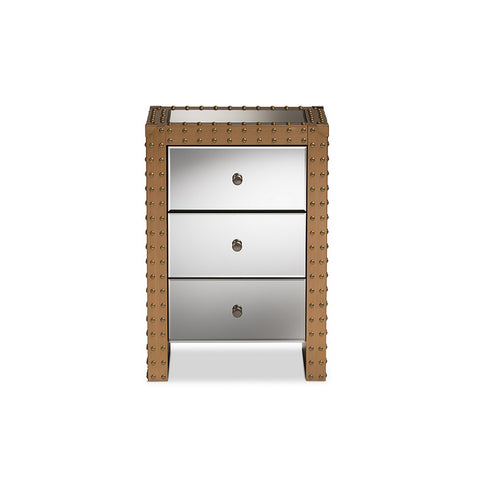 Urban Designs Glasgow Rustic Industrial Style 3-Drawer Mirrored Nightstand