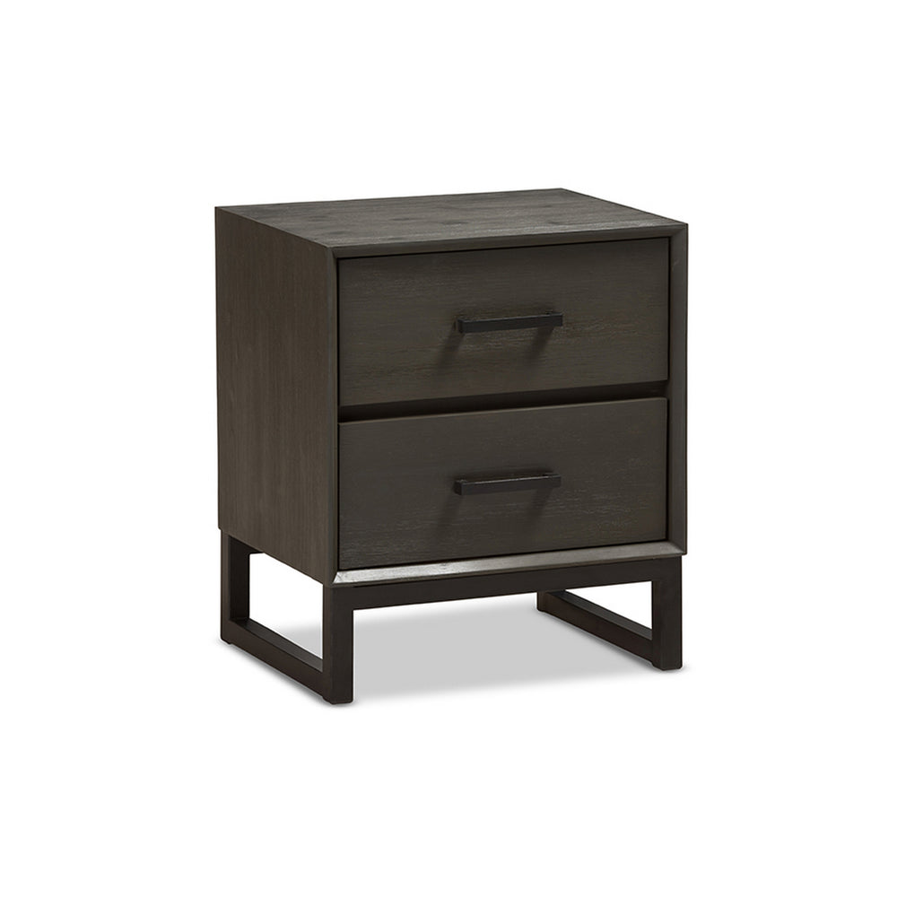 Urban Designs Marseille Rustic Grey Wood Black Metal 2-Drawer Nightstand