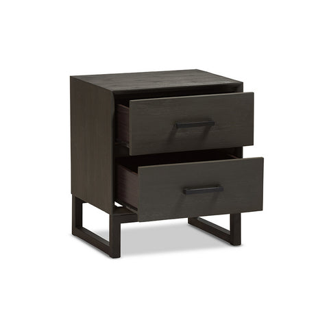 Urban Designs Marseille Rustic Grey Wood Black Metal 2-Drawer Nightstand