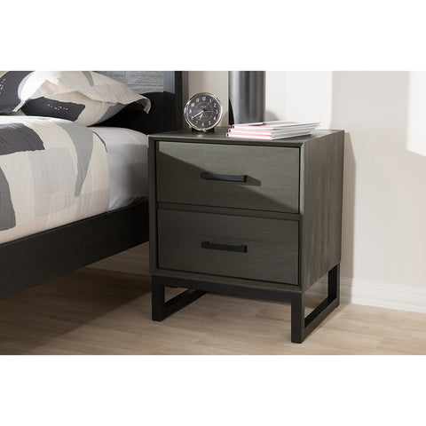 Urban Designs Marseille Rustic Grey Wood Black Metal 2-Drawer Nightstand