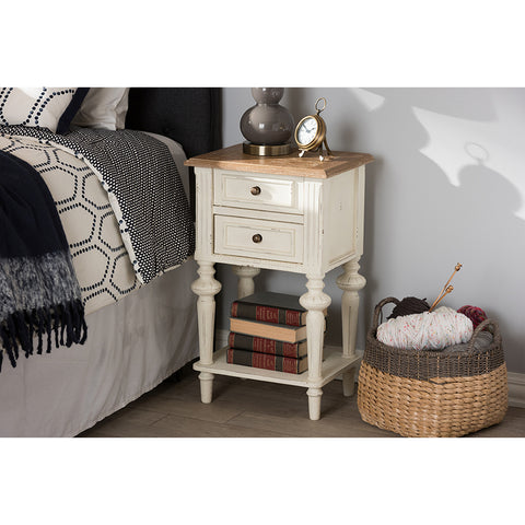 Urban Designs Weathered Oak White Wash Distressed Finish Two-Tone Nightstand