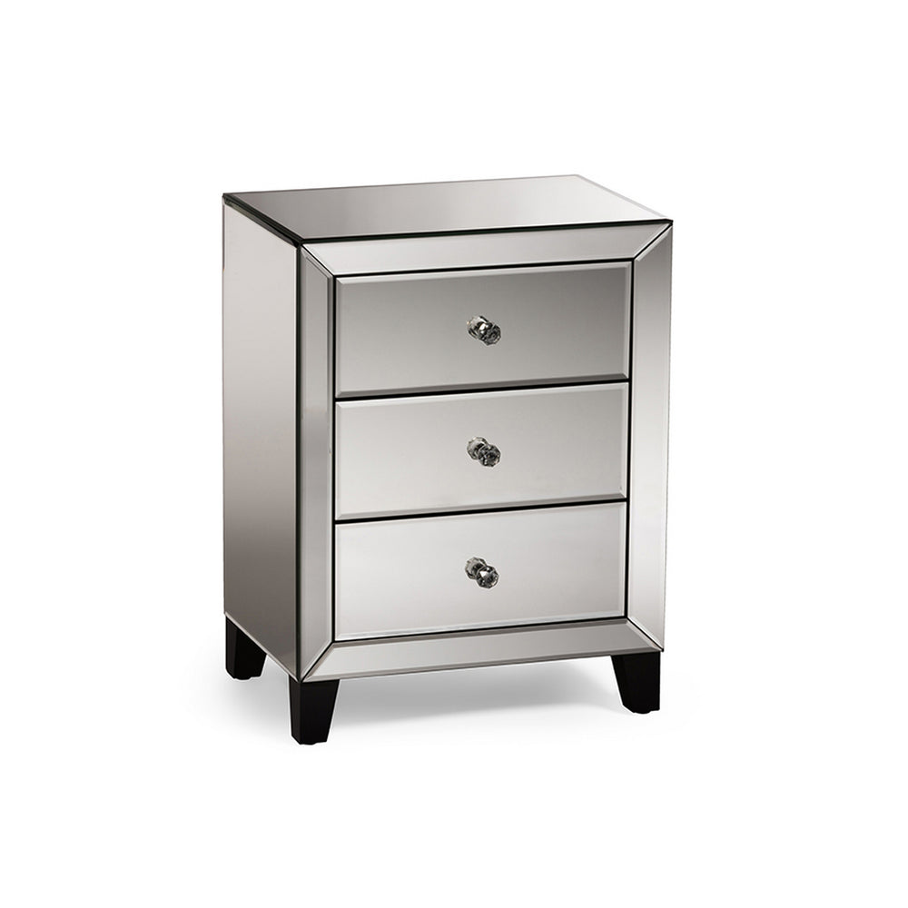 Urban Designs Bristol Modern Mirrored 3-Drawers Nightstand Bedside Table