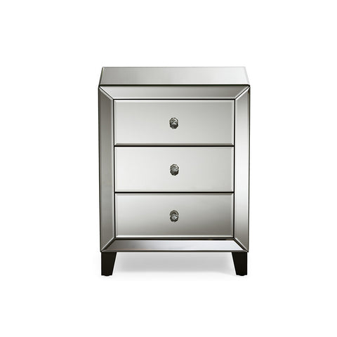 Urban Designs Bristol Modern Mirrored 3-Drawers Nightstand Bedside Table