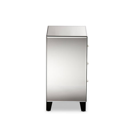 Urban Designs Bristol Modern Mirrored 3-Drawers Nightstand Bedside Table