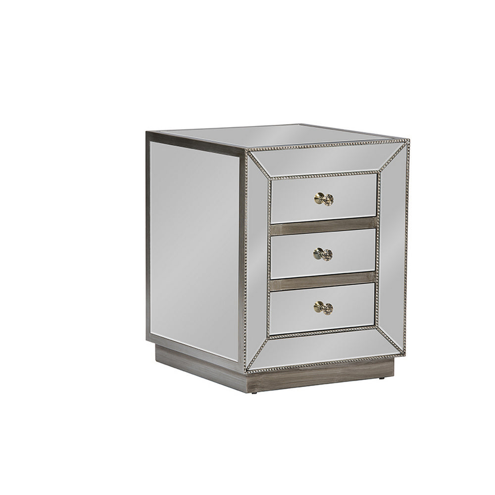 Urban Designs Cardiff Contemporary Mirrored 3-Drawer Nightstand