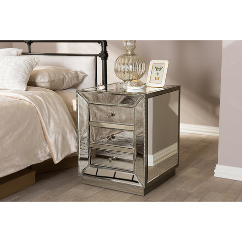 Urban Designs Cardiff Contemporary Mirrored 3-Drawer Nightstand