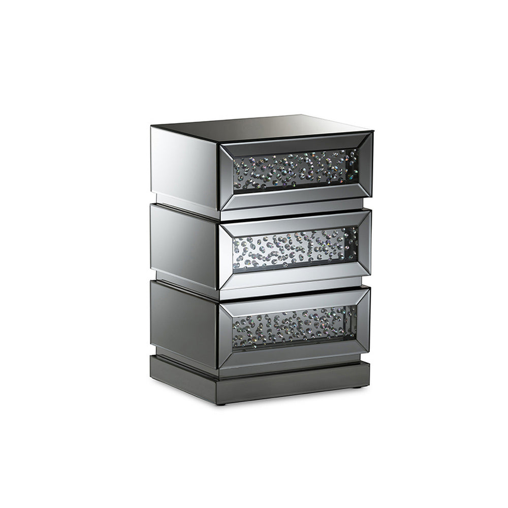 Urban Designs Rotterdam Glamour Style Mirrored 3-Drawer Nightstand