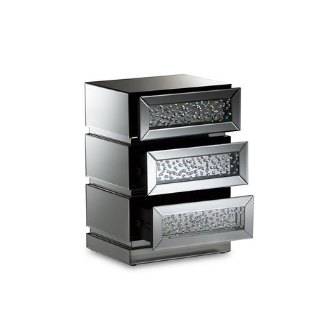 Urban Designs Rotterdam Glamour Style Mirrored 3-Drawer Nightstand