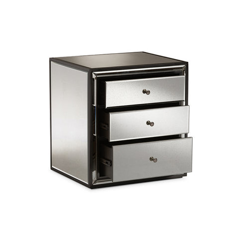 Urban Designs Petersburg 3-Drawer Mirrored Nightstand, Set of 2