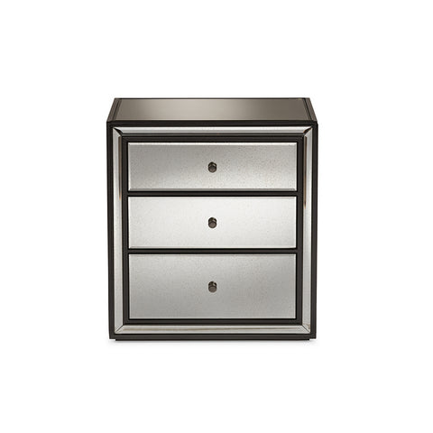 Urban Designs Petersburg 3-Drawer Mirrored Nightstand, Set of 2