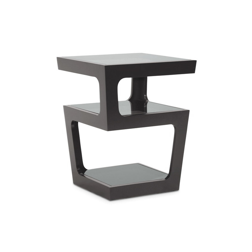 Urban Designs Clara Black Modern End Table with 3-Tiered Glass Shelves