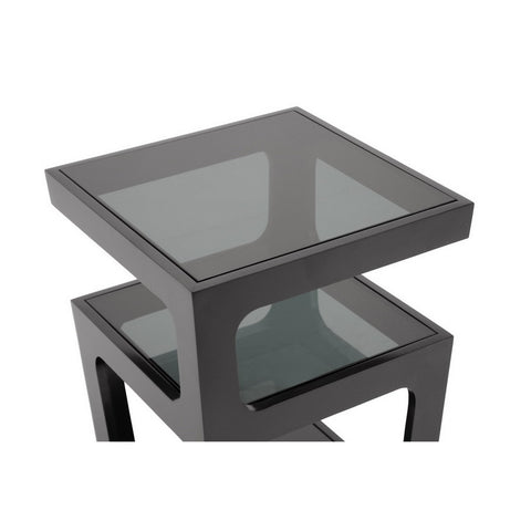 Urban Designs Clara Black Modern End Table with 3-Tiered Glass Shelves