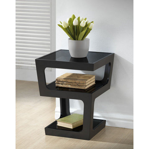 Urban Designs Clara Black Modern End Table with 3-Tiered Glass Shelves