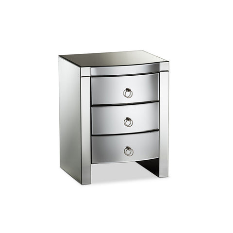 Urban Designs Athens Glamour Style Mirrored 3-Drawer Nightstand, Set of 2