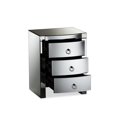 Urban Designs Athens Glamour Style Mirrored 3-Drawer Nightstand, Set of 2