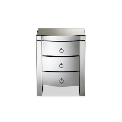 Urban Designs Athens Glamour Style Mirrored 3-Drawer Nightstand, Set of 2