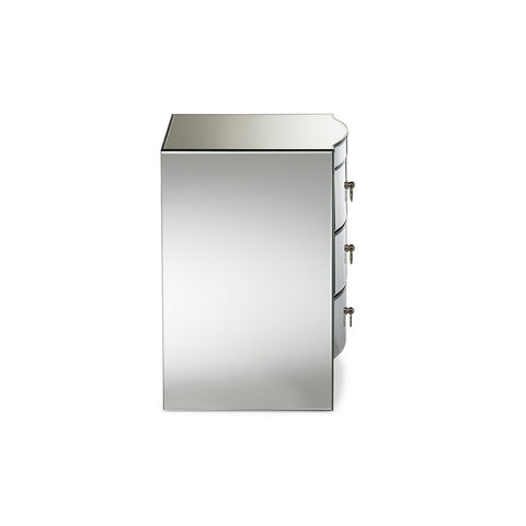 Urban Designs Athens Glamour Style Mirrored 3-Drawer Nightstand, Set of 2