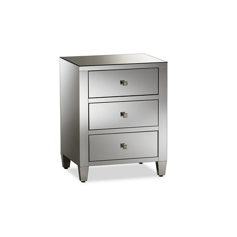 Urban Designs Madrid Glamour Style Mirrored 3-Drawer Nightstand, Set of 2