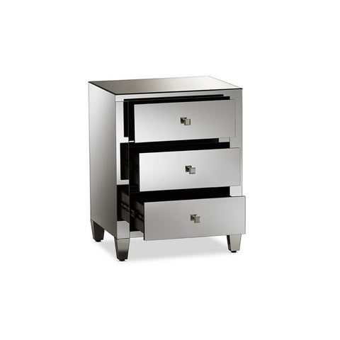 Urban Designs Madrid Glamour Style Mirrored 3-Drawer Nightstand, Set of 2