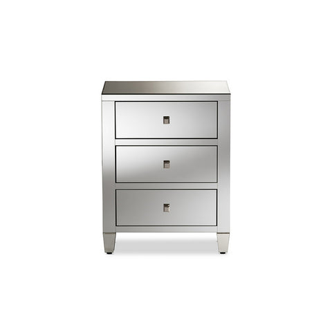 Urban Designs Madrid Glamour Style Mirrored 3-Drawer Nightstand, Set of 2