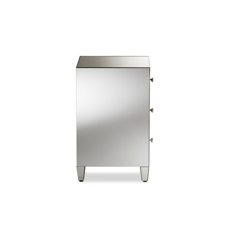 Urban Designs Madrid Glamour Style Mirrored 3-Drawer Nightstand, Set of 2