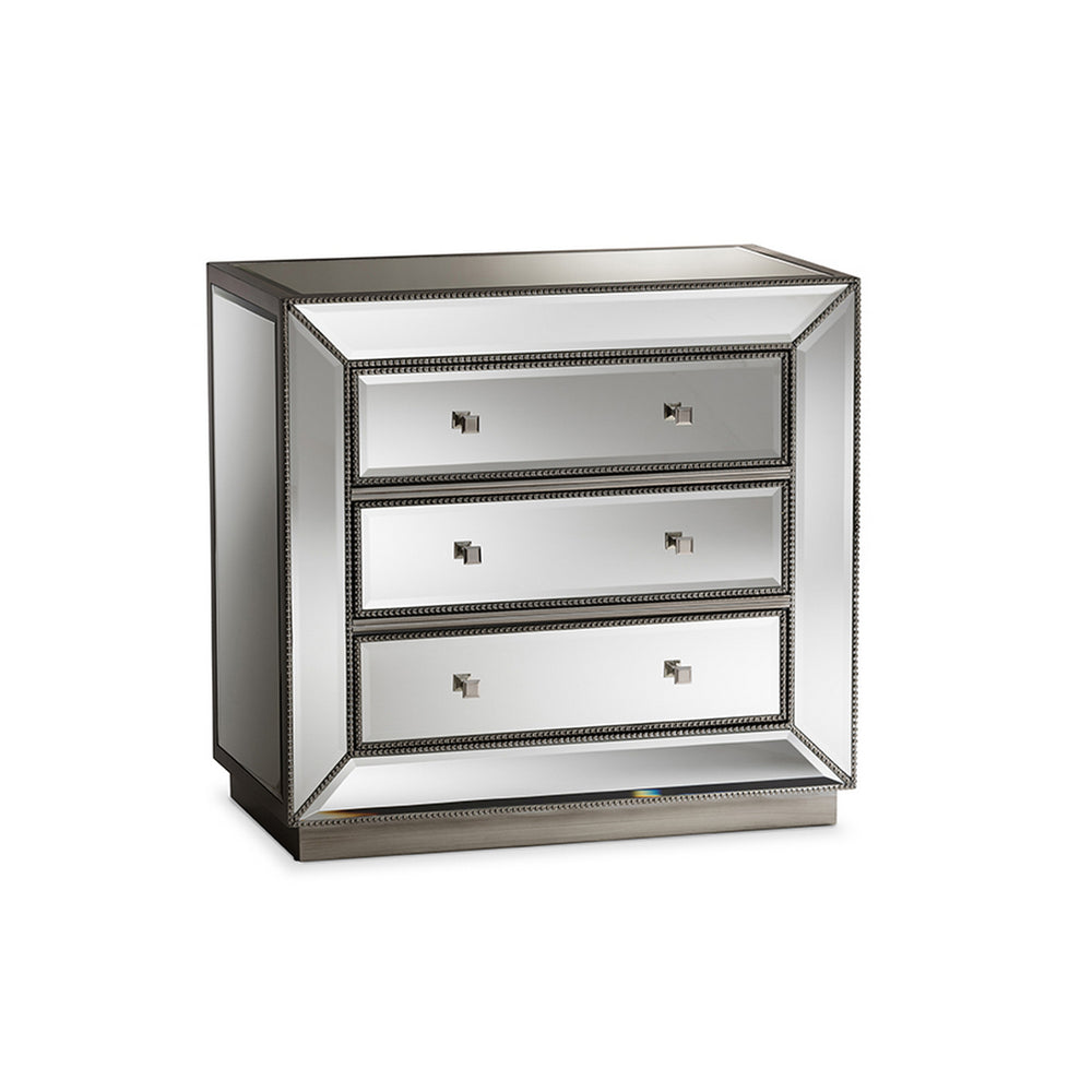 Urban Designs Kiev Glamour Style Mirrored 3-Drawer Chest