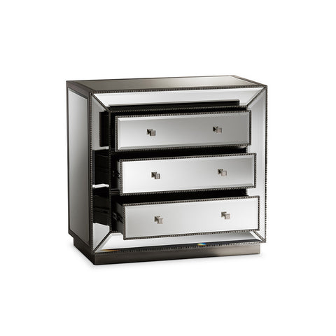 Urban Designs Kiev Glamour Style Mirrored 3-Drawer Chest