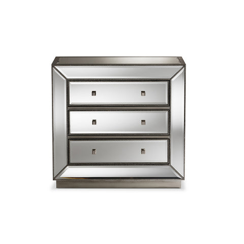 Urban Designs Kiev Glamour Style Mirrored 3-Drawer Chest