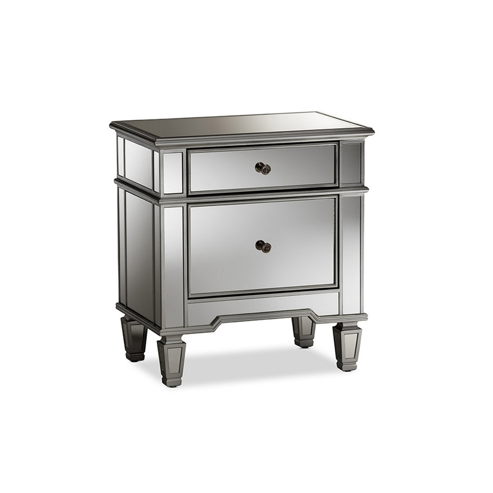 Urban Designs Sunderland Glamour Style Mirrored 2-Drawer Nightstand