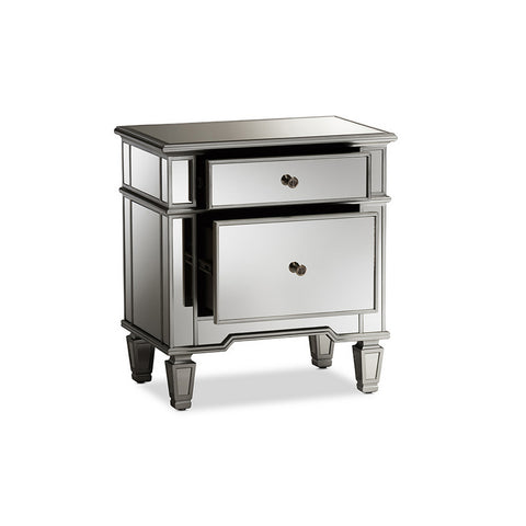 Urban Designs Sunderland Glamour Style Mirrored 2-Drawer Nightstand